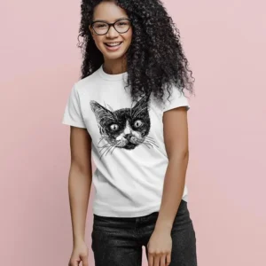 Cat Face Sketch T-shirt -SPIdeals Designs