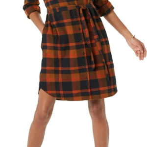 Women'S Brushed Flannel Relaxed-Fit Belted Shirt Dress