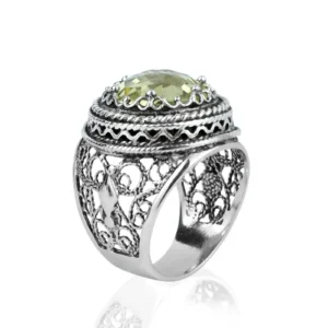 Filigree Art Lemon Quartz Gemstone Women Silver Bold Ring