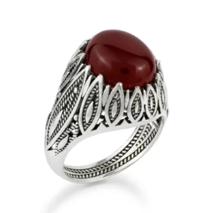 Filigree Art Carnelian Gemstone Women Silver Statement Ring