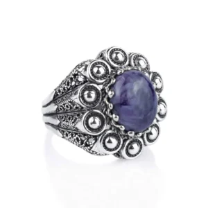 Filigree Art Charoite Gemstone Women Statement Dome Ring
