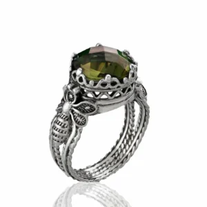Bee Detailed Alexandrite Gemstone Filigree Art Women Silver Cocktail Ring
