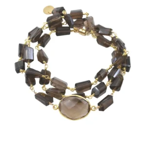 Hana Wrap Bracelet/Necklace in Smoky Quartz - Chunky Stone