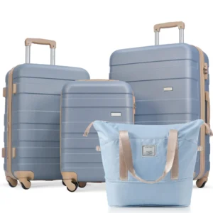Luggage Sets 4 Piece, Expandable ABS Durable Suitcase with Travel Bag, Carry On Luggage Suitcase Set with 360 Spinner Wheels, light blue