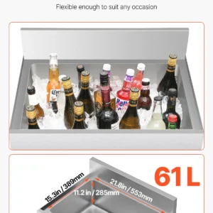Commercial Ice Bin 61 L Underbar Ice Bin with Sliding Lid and Bottle Holders