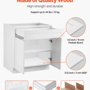 Shaker Base Cabinet 36" W x 24" D x 34.5" H Ready to Assemble with Drawer White
