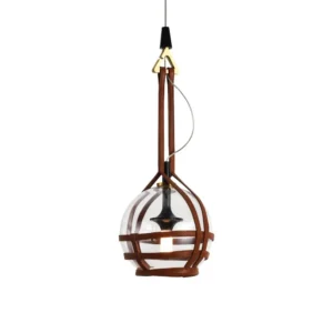 Integrated LED Height Adjustable Pendant Light with Glass Shade in Antique Brass