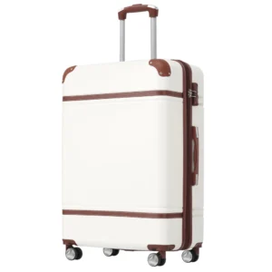 Hardshell Luggage with TSA lock , 24' Expandable Lightweight Suitcase with Spinner Wheels, Single Vintage Luggage,White