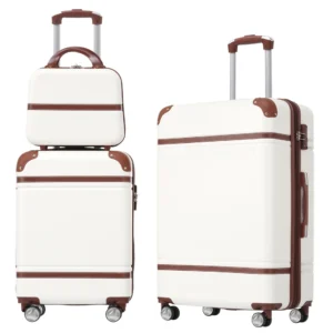 Hardshell Luggage Sets 3 Pieces 20'+24' Luggages and Cosmetic Case Spinner Suitcase with TSA Lock Lightweight,White