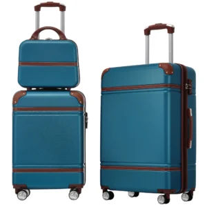 Hardshell Luggage Sets 3 Pieces 20'+24' Luggages and Cosmetic Case Spinner Suitcase with TSA Lock Lightweight,Blue
