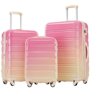 Hardshell Luggage Sets 3 Piece Gradient Color Expandable Suitcase with Spinner Wheels and TSA Lock Lightweight 20' 24' 28' Available,Pink and Yellow
