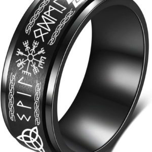 Viking Rings for Men Norse Jewelry for Men Celtic Runes Men'S Viking Black Ring Mens (Black Viking, 10)