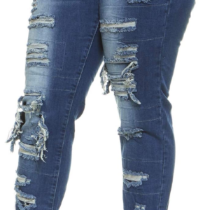 Men'S Distressed Patched Repaired Skinny Cuffed Ripped Jeans