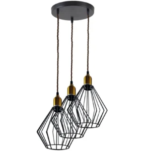 industrial Vintage Retro 3 head Round Ceiling Wire Cage Pendant Light~4053